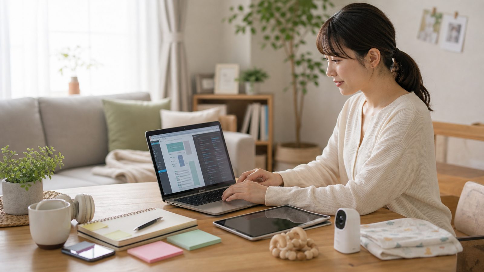 自宅のパソコンでWeb・IT系の仕事をするママ